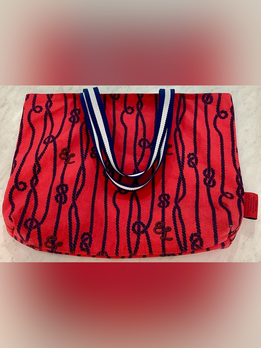 Estée Lauder Nautical Rope Tote Bag Carryall Striped Handles Red Blue 2023